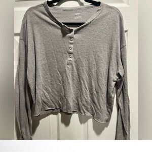 Aerie Heather Gray Long Sleeve Henley Tee